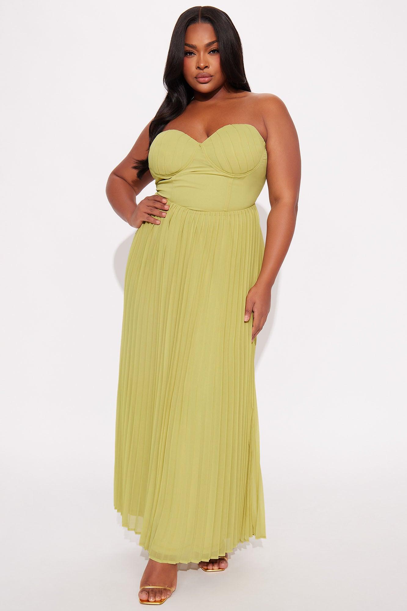 Stephanie Chiffon Pleated Gown - Chartreuse Product Image