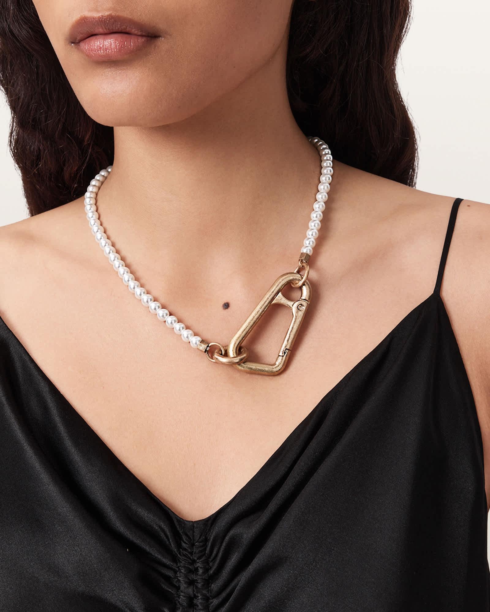 Lia Large Heart Necklace WARM SILVER | ALLSAINTS US Product Image
