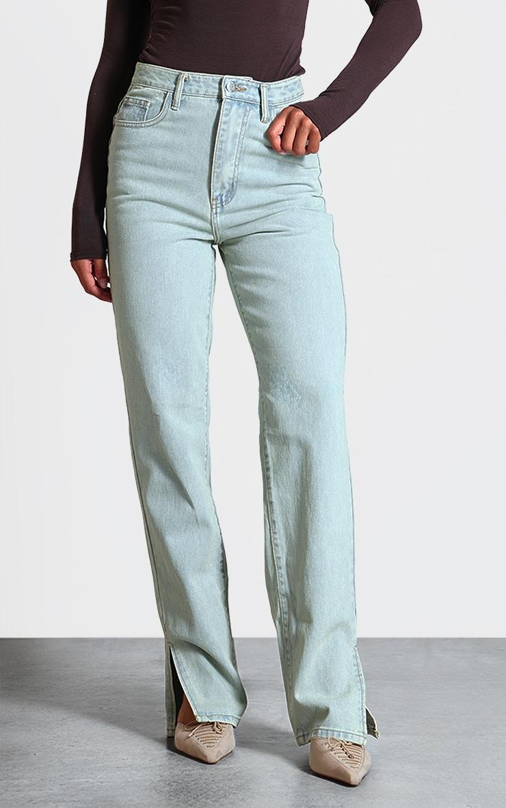  Light Blue Vintage Wash Split Hem Jeans Product Image