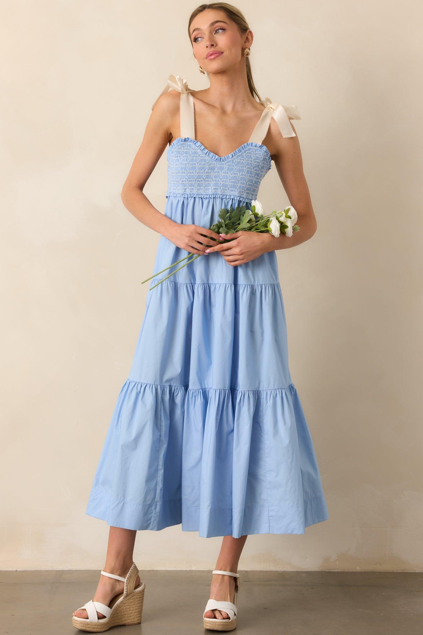The Felicity Light Blue Cotton Midi Dress Product Image