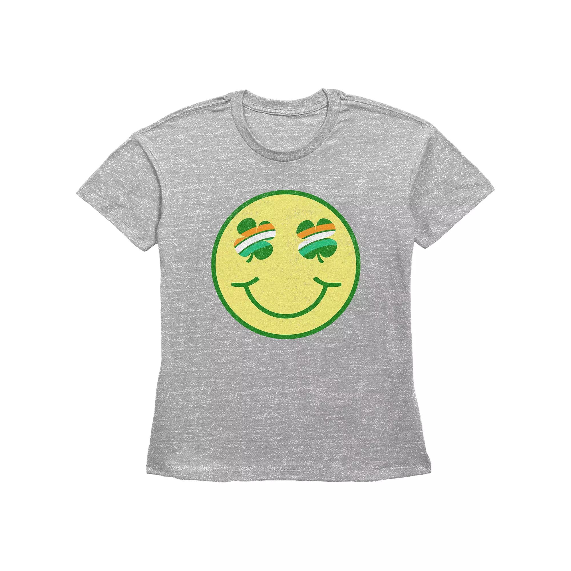 Women's Shamrock Eyes Smiley Face Graphic Tee, Girl's,  Product Image