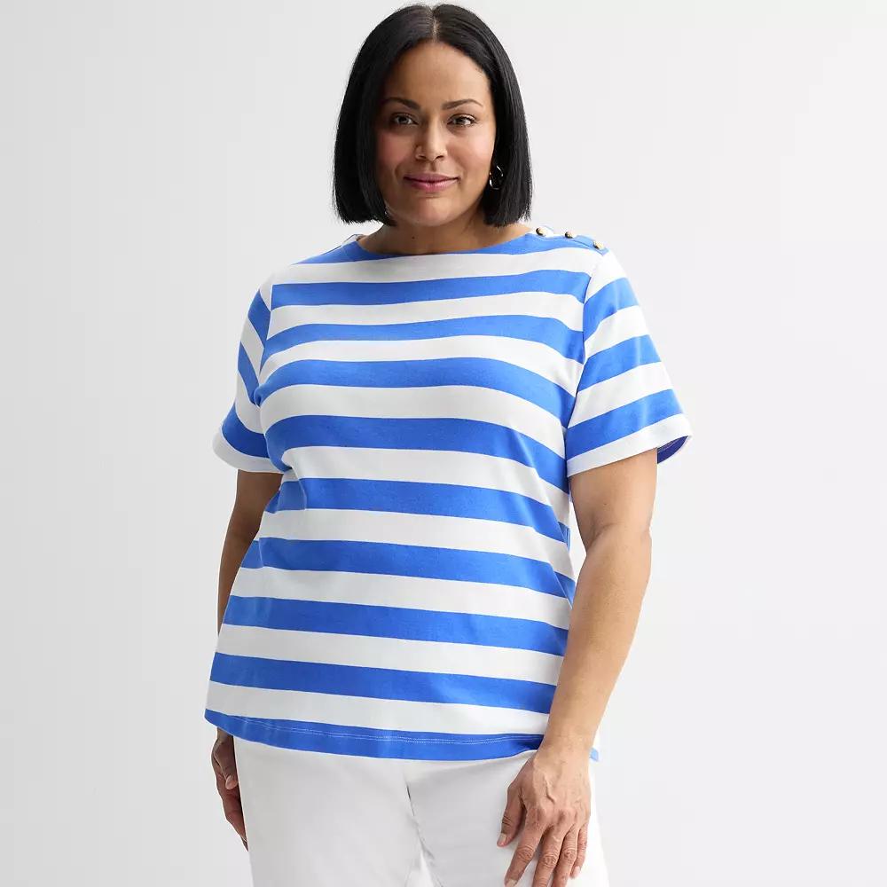 Plus Size Croft & Barrow Button Shoulder Tee, Womens Product Image