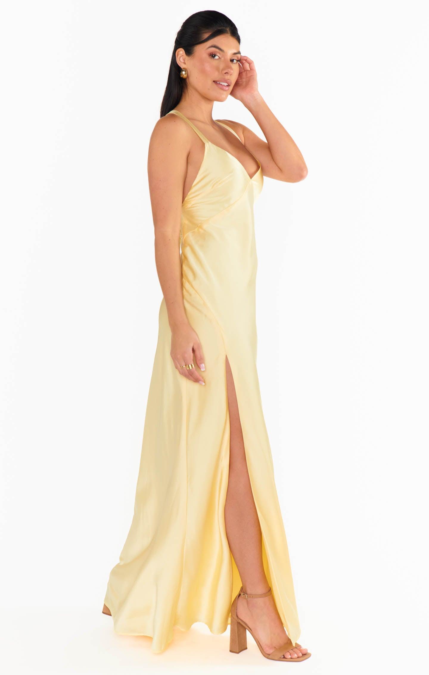 Anderson Maxi Dress ~ Pale Yellow Luxe Satin Product Image
