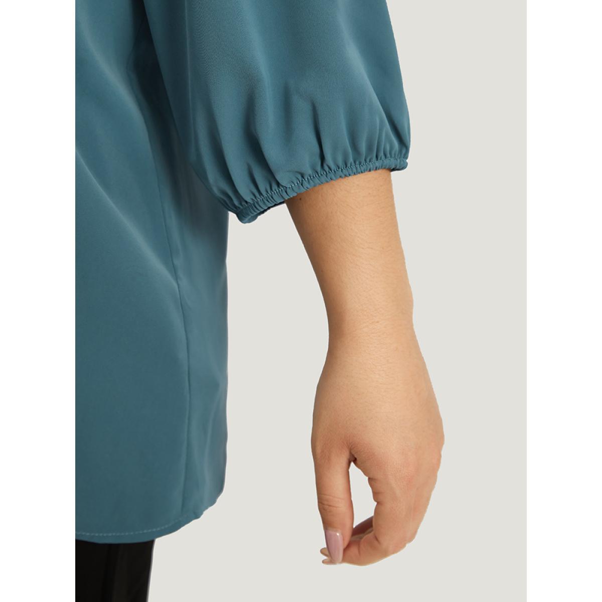 Plus Size Aegean Plain Pleated Detail Elastic Cuffs V Neck Blouse Women Office Elbow-length sleeve V-neck Work Blouses BloomChic 30/6X Product Image