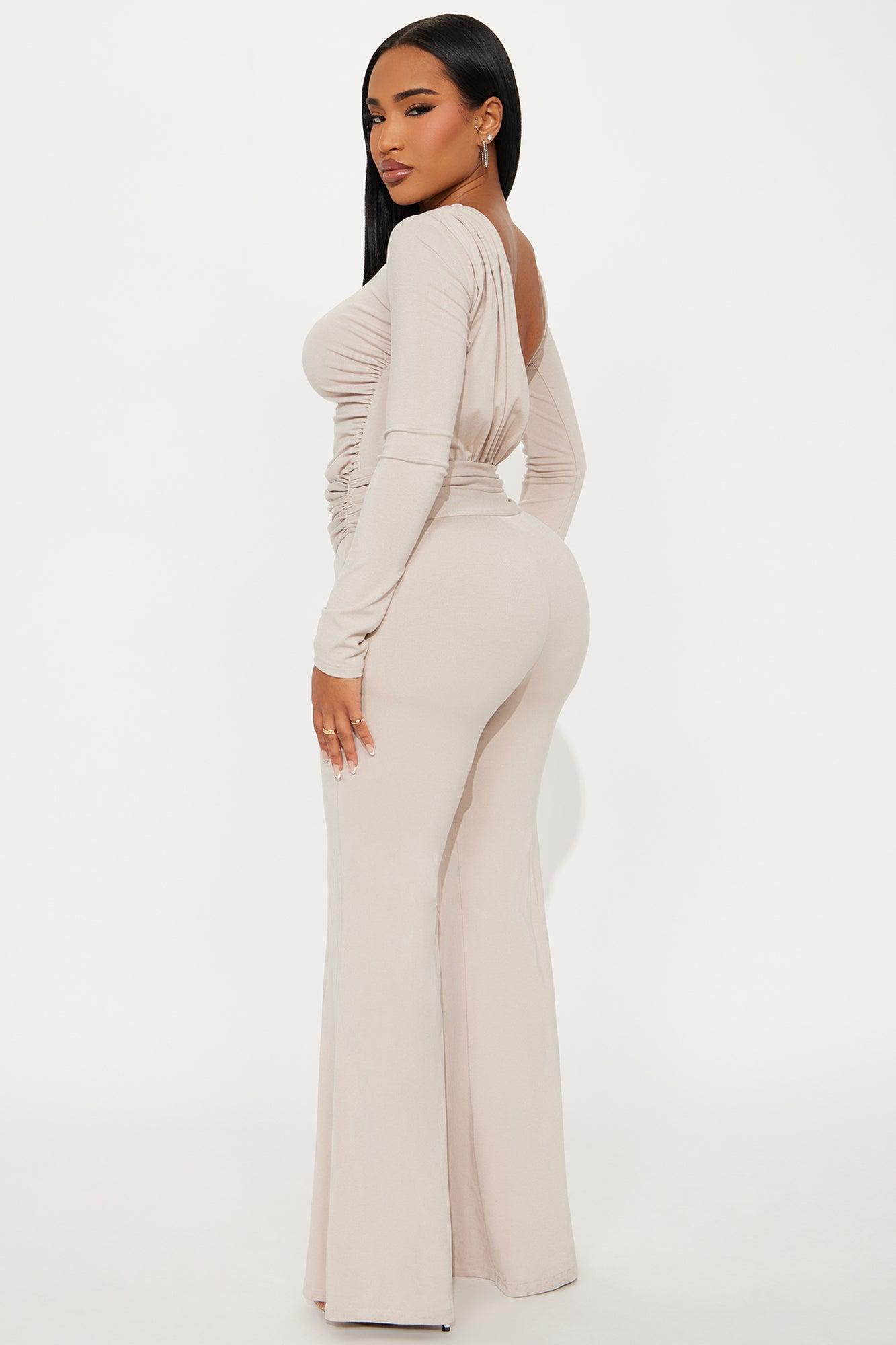 Isabella Ribbed Long Sleeve Jumpsuit - Stone Female Product Image