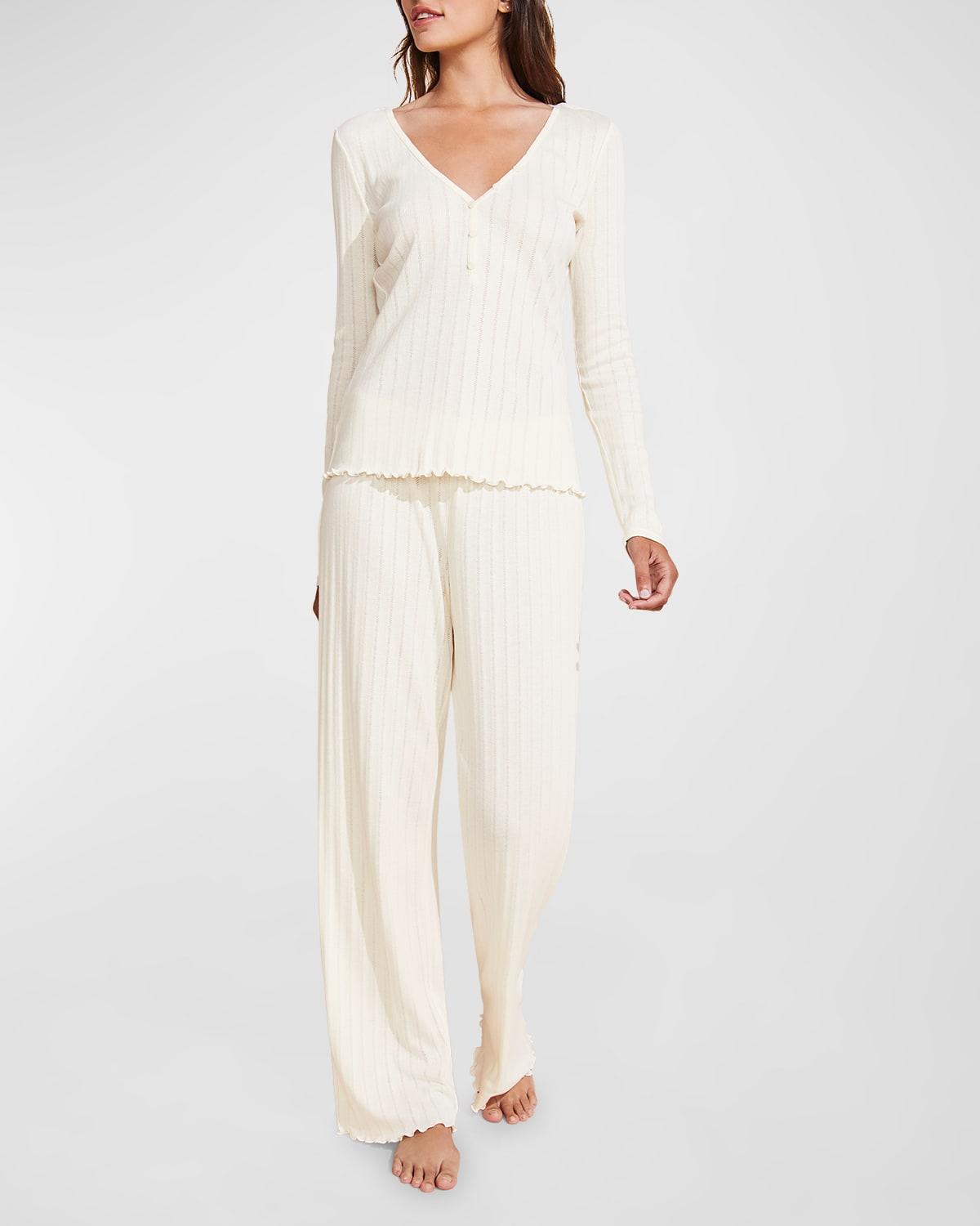 Eberjey Pointelle V Neck Henley Top Product Image