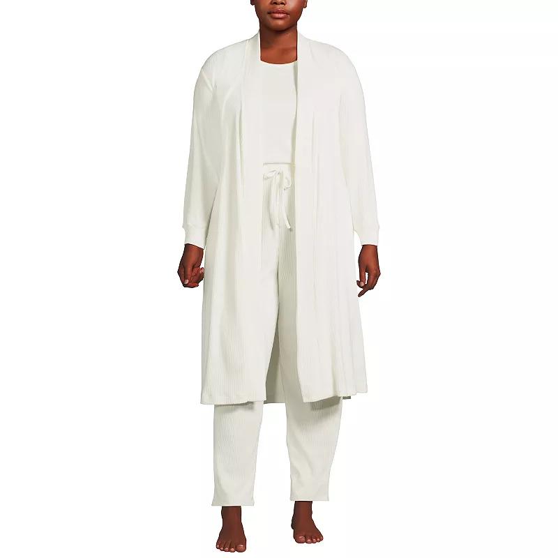 Plus Size Lands' End Women's Cozy 3 Piece Pajama Top, Pajama Pants & Robe Sleep Set, Size: 1XL, Rich Red Product Image