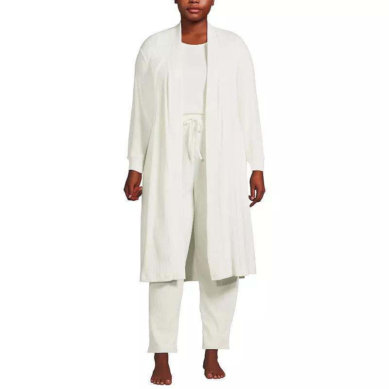 Plus Size Lands' End Women's Cozy 3 Piece Pajama Top, Pajama Pants & Robe Sleep Set, Size: 1XL, Rich Red Product Image