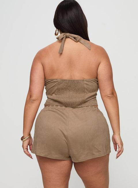 Eternal Youth Faux Suede Short Taupe Curve Product Image