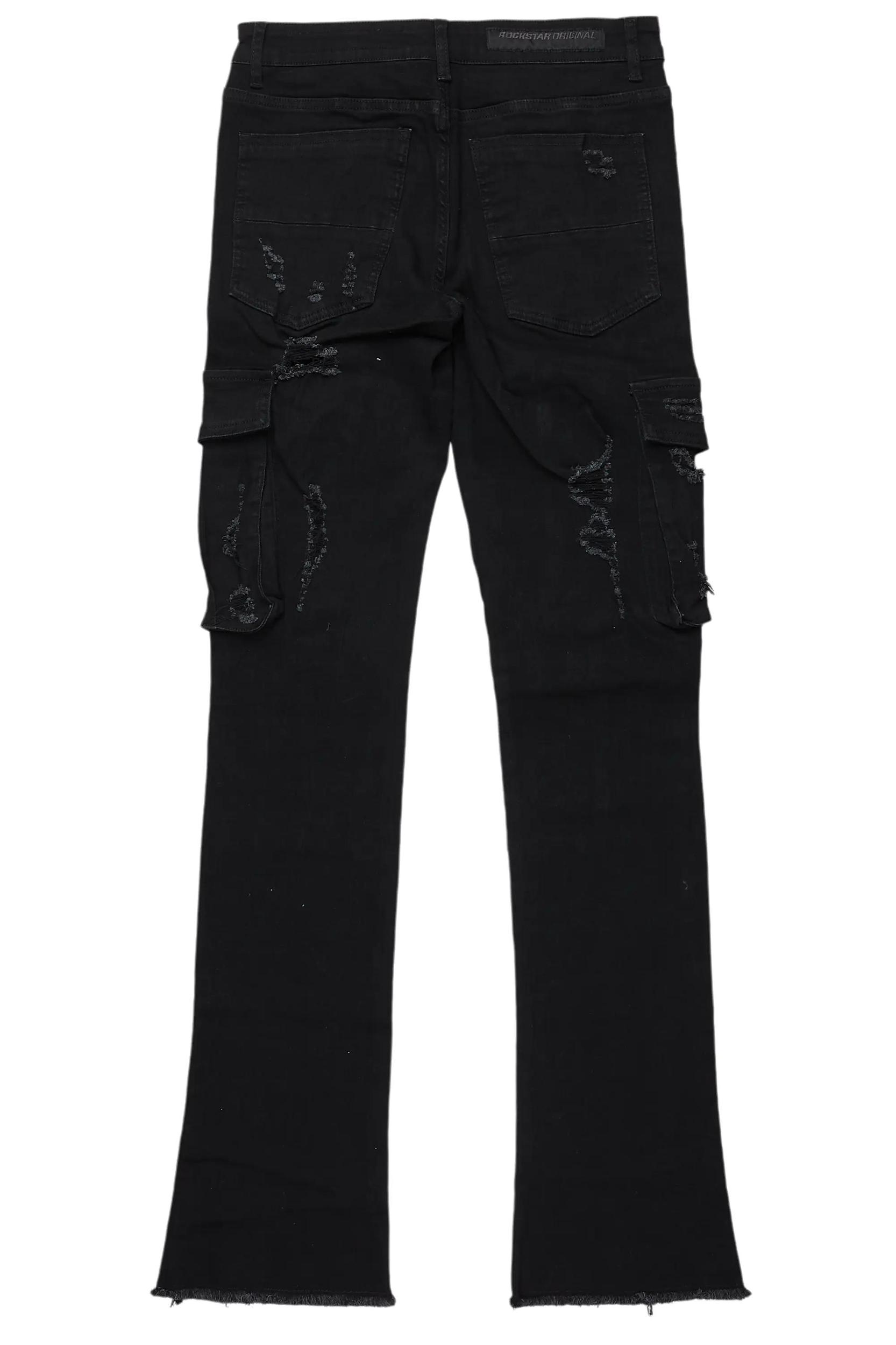Adalee Black Cargo Stacked Flare Jean Male Product Image
