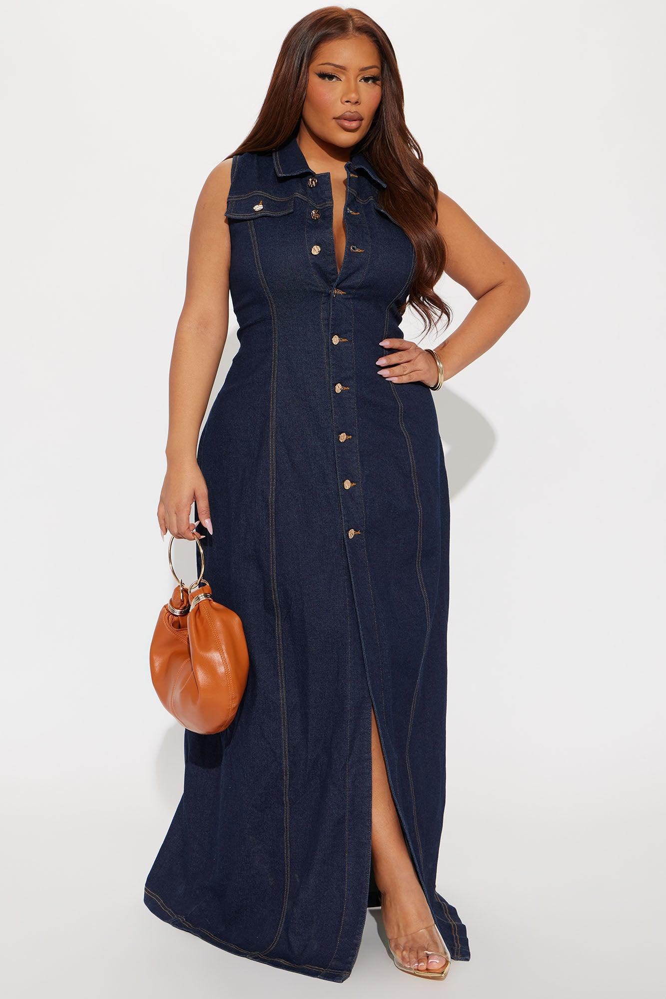 Deandra Denim Stretch Maxi Dress - Dark Denim Female Product Image