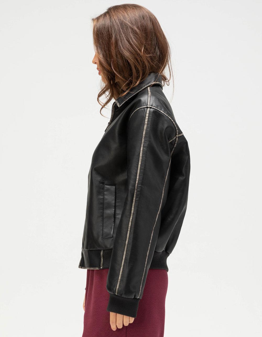 RSQ Womens Distressed Faux Leather Dad Jacket - BLACK Product Image