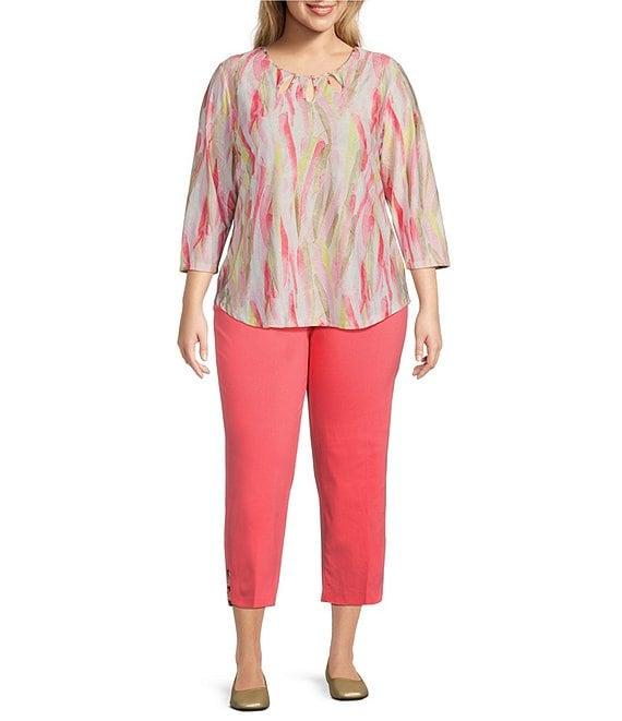 Allison Daley Plus Size Lattice Hem Pull-On Straight Leg Cropped Pants Product Image