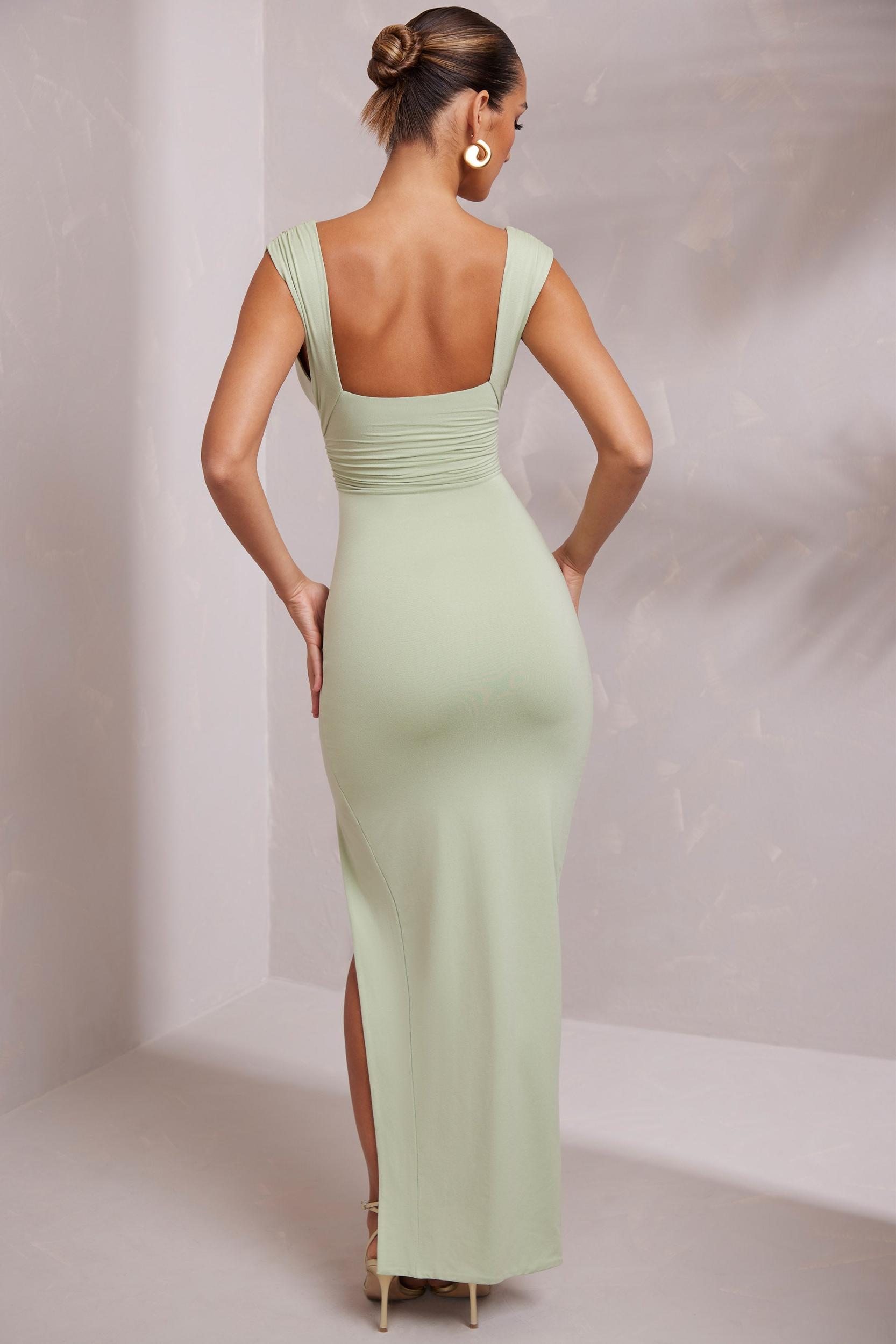 High Split Plunge Neck Maxi Dress in Sage Product Image