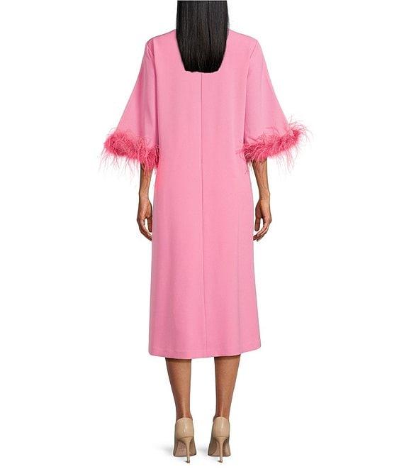 Preston & York Emmeline Round Neckline Long Feather Sleeve Stretch Crepe Midi Dress Product Image