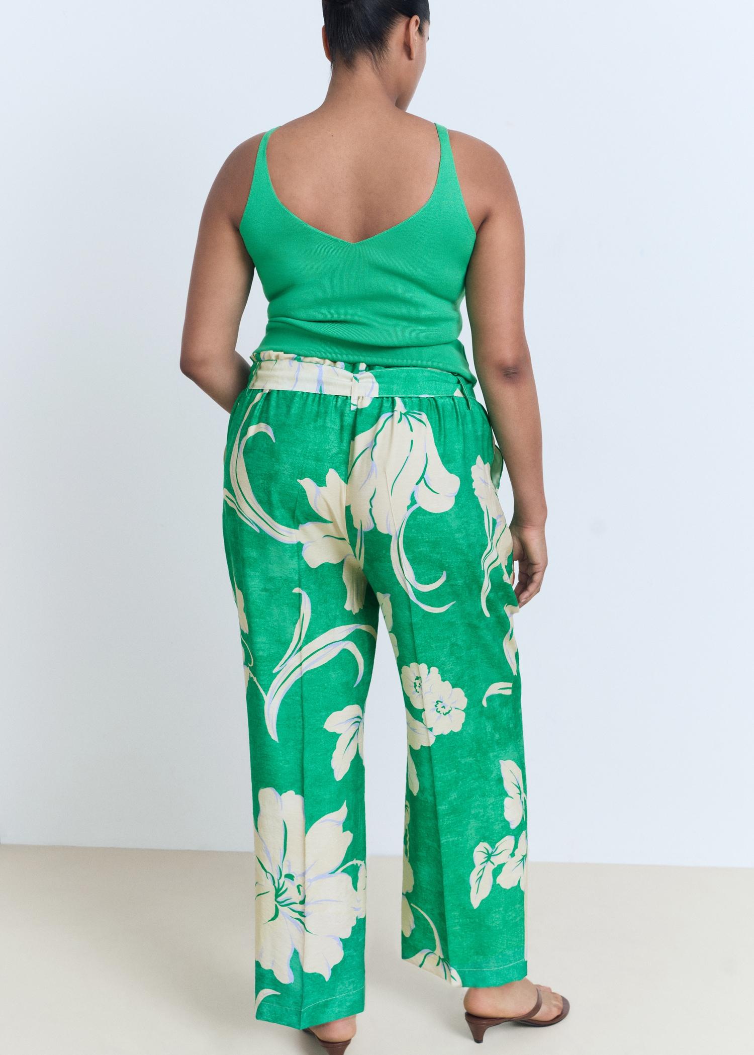 Printed pants with belt - Women | MANGO USA Product Image