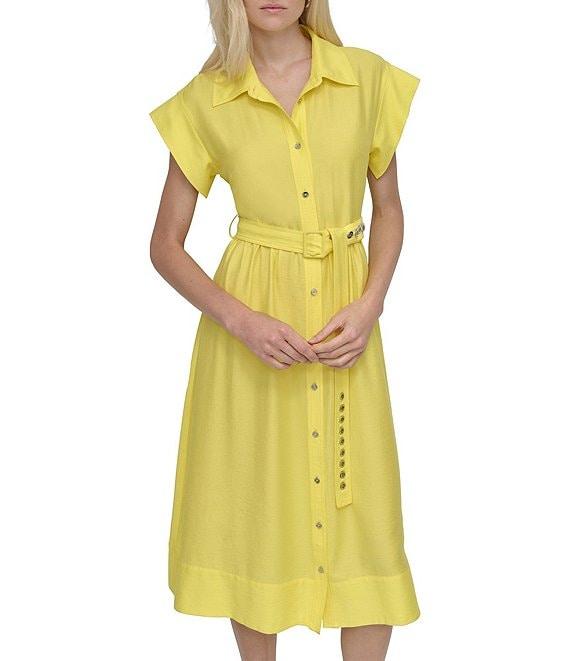 DKNY by Donna Karan Petite Size Short Sleeve Button Front Shirt Dress Product Image