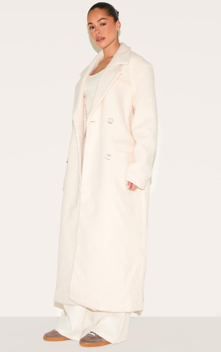 Ecru Boucle Double Breasted Structured Maxi Coat Product Image