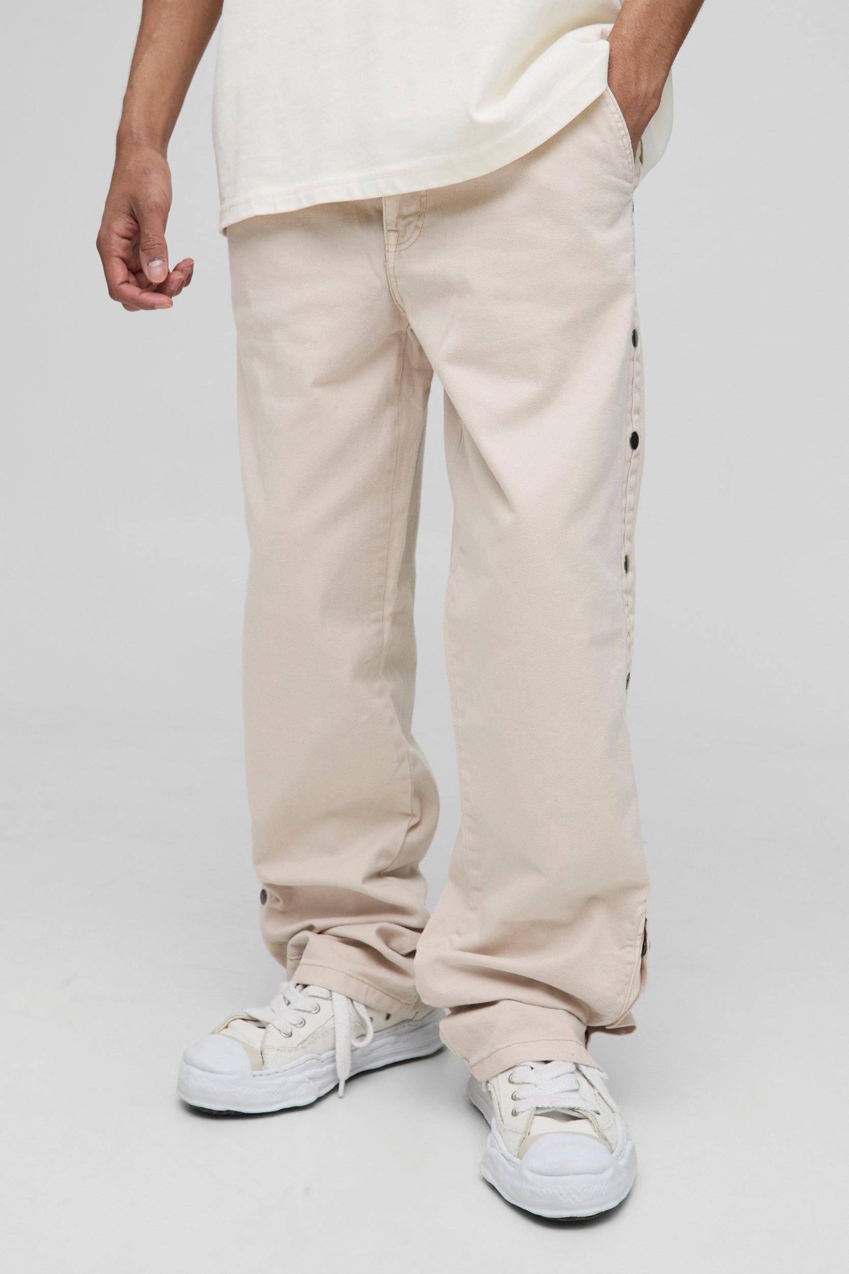 Relaxed Fit Overdyed Twill Popper Hem Trousers | boohooMAN USA Product Image