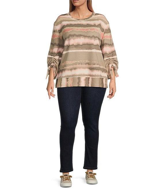 Westbound Plus Size Printed Ruched Sleeve Crew Neck Top Product Image