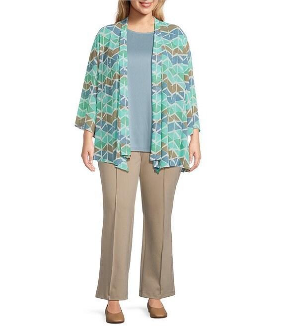 Multiple Plus Size Georgette Printed 3/4 Sleeve Drapey Open-Front Jacket Product Image