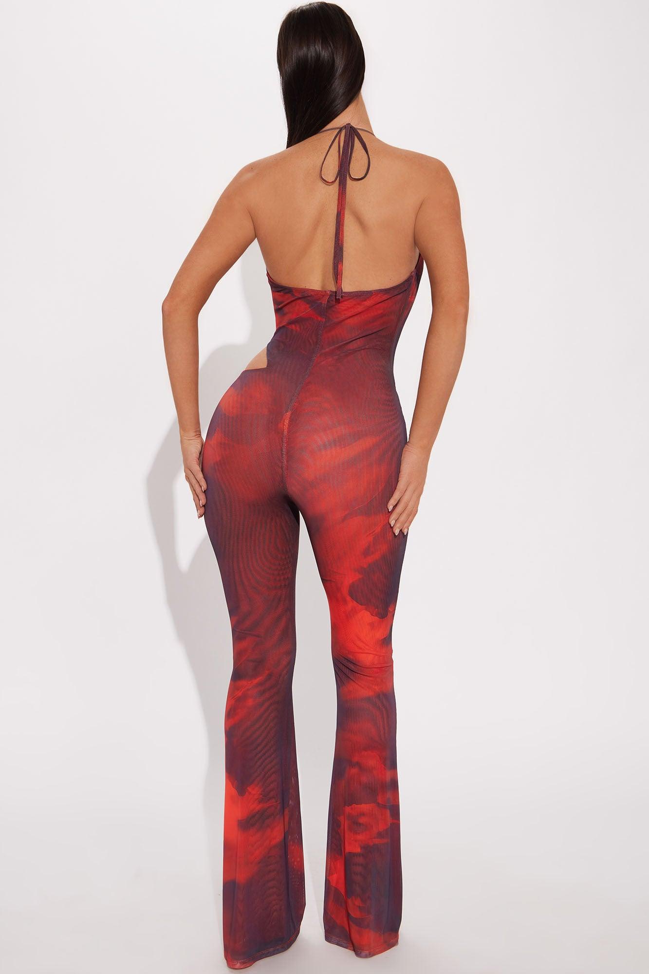 In Your Head Mesh Jumpsuit - Red/combo Product Image