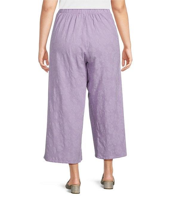 Bryn Walker Plus Size Jacquard Cotton Floral Wide Leg Pocketed Pull-On Cropped Coordinating Pants Product Image