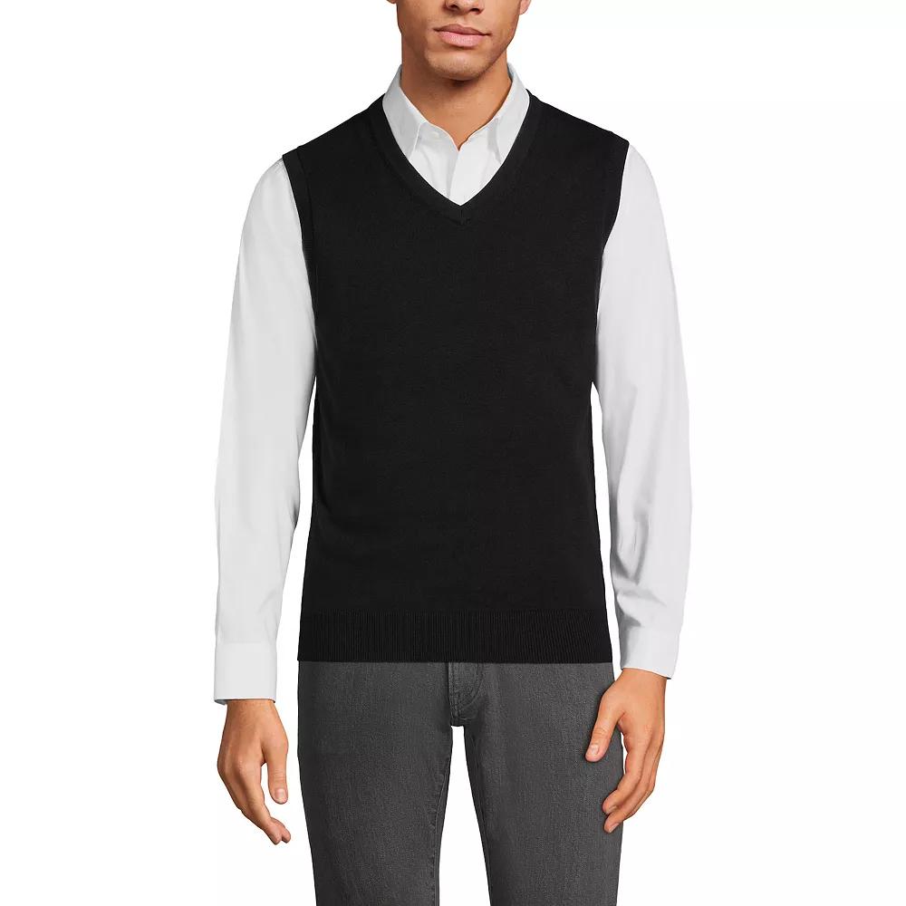 Men's Lands' End Fine Gauge Cotton Sweater Vest, Size: Medium, Black Product Image