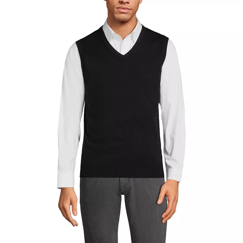 Men's Lands' End Fine Gauge Cotton Sweater Vest, Size: Medium, Black Product Image