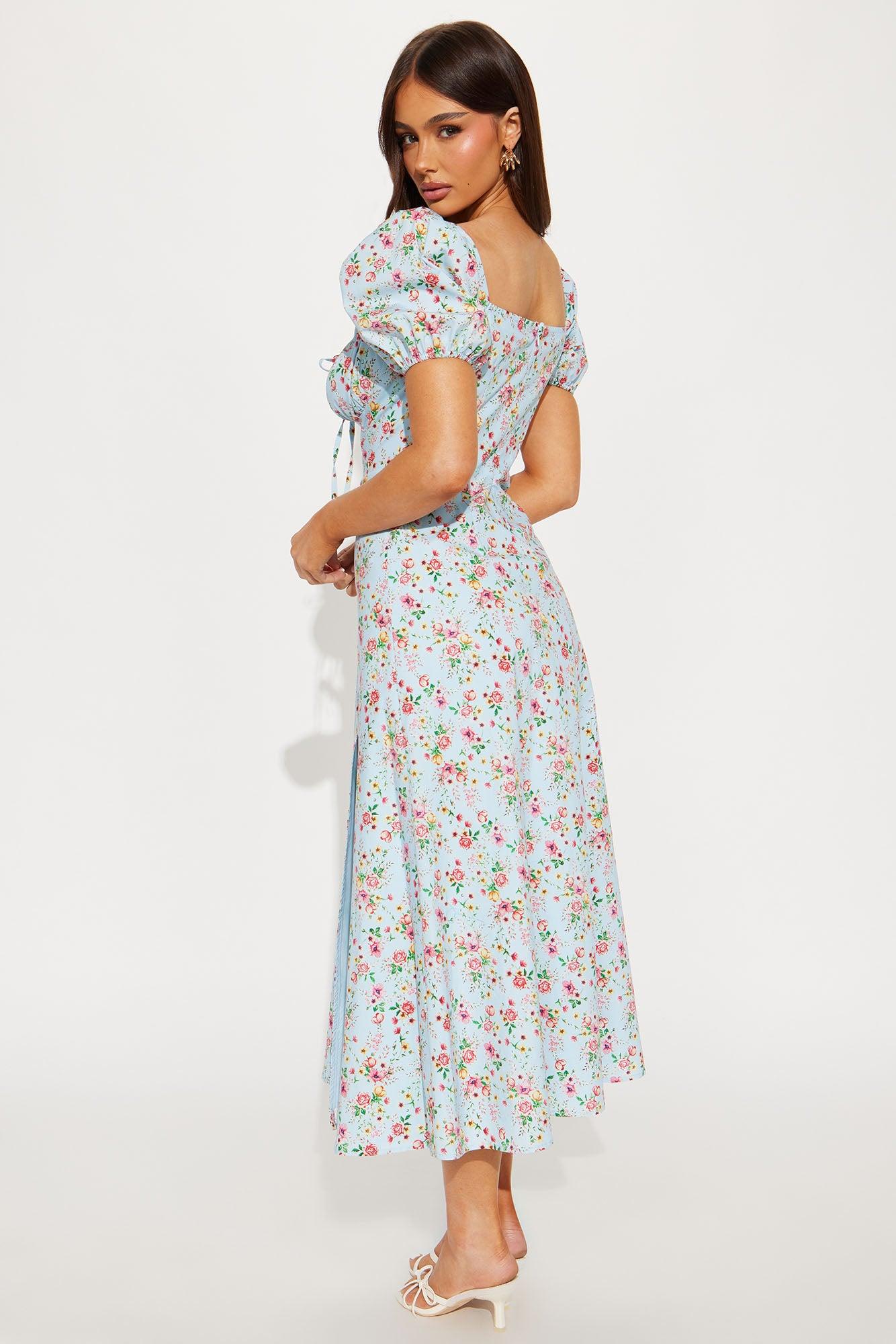 Countryside Floral Midi Dress - Blue/combo Product Image