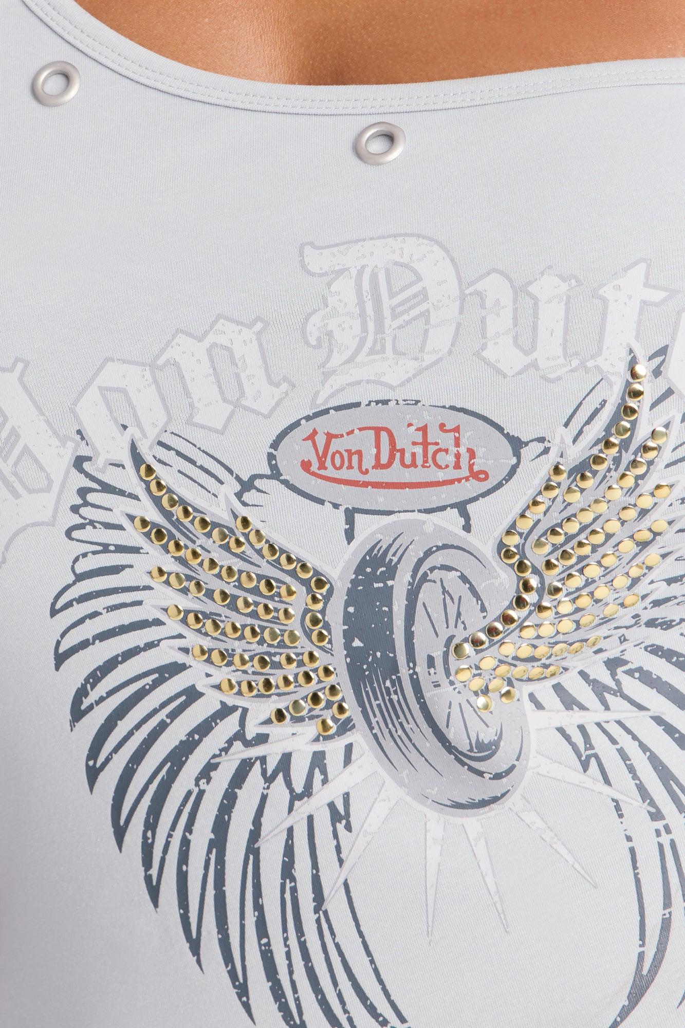 Von Dutch Rocker One Shoulder Studded Tank - Grey Female Product Image