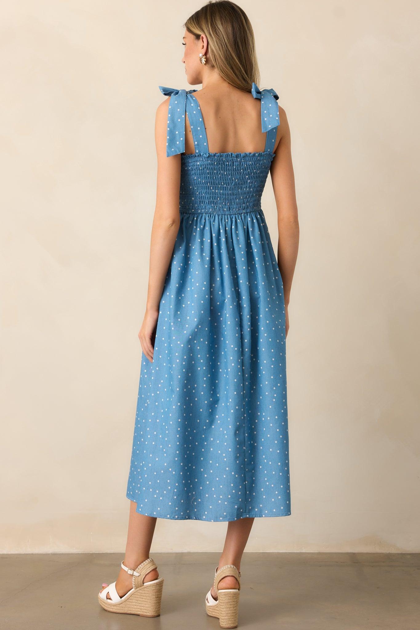 Picnic in The Park Blue Polka Dot Midi Dress Product Image
