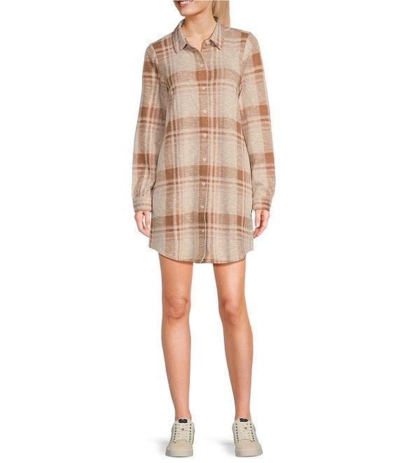 Flag and Anthem Lynden Knit Long Sleeve Flannel Mini Dress Product Image