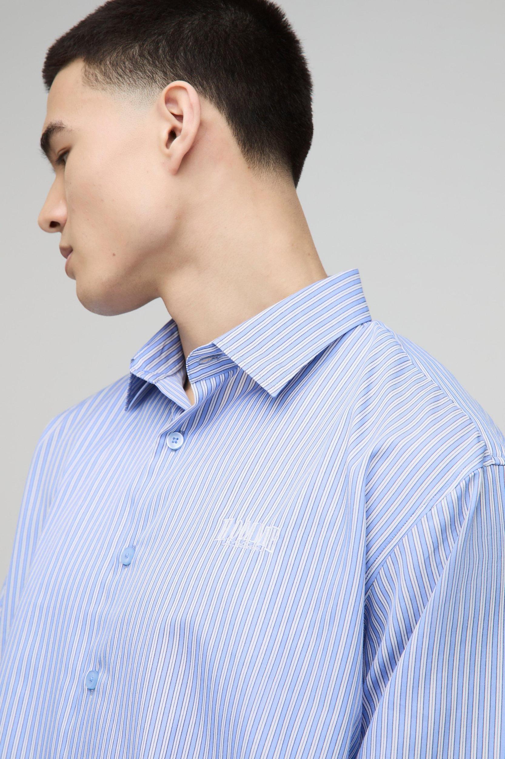 Homme Super Oversized Stripe Long Sleeve Shirt | boohooMAN USA Product Image