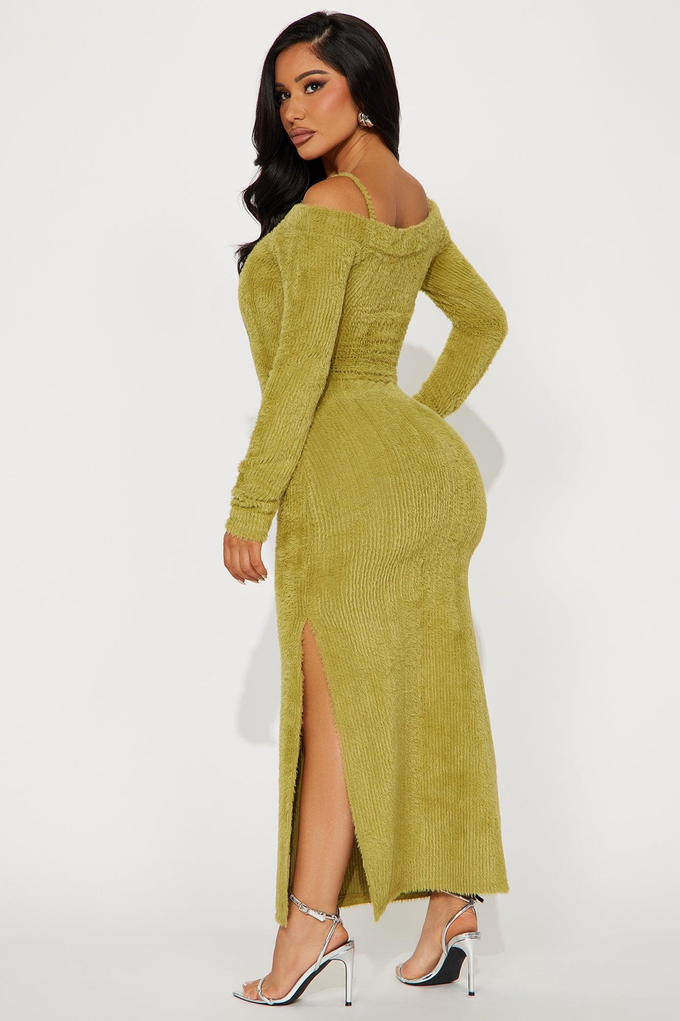 Fuzzy Feels Maxi Dress Set - Chartreuse Product Image