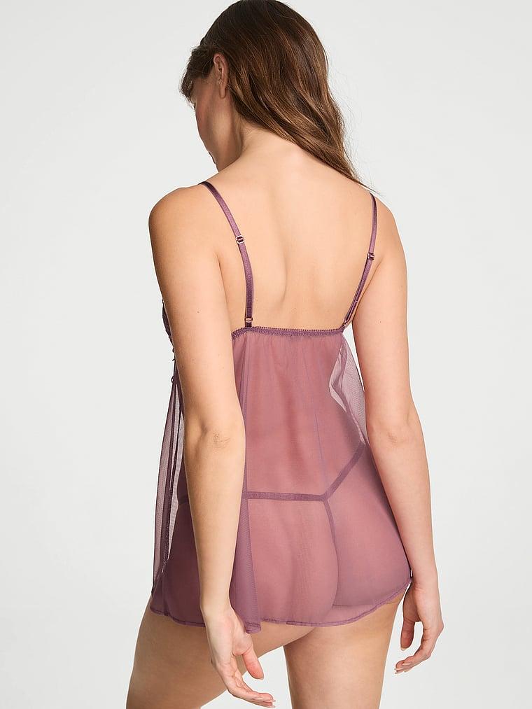 Sheer Rose Lace Triangle Babydoll Set Product Image