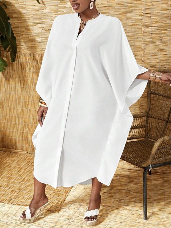 Batwing Sleeves Half Sleeves Solid Color V-Neck Maxi Dresses Product Image