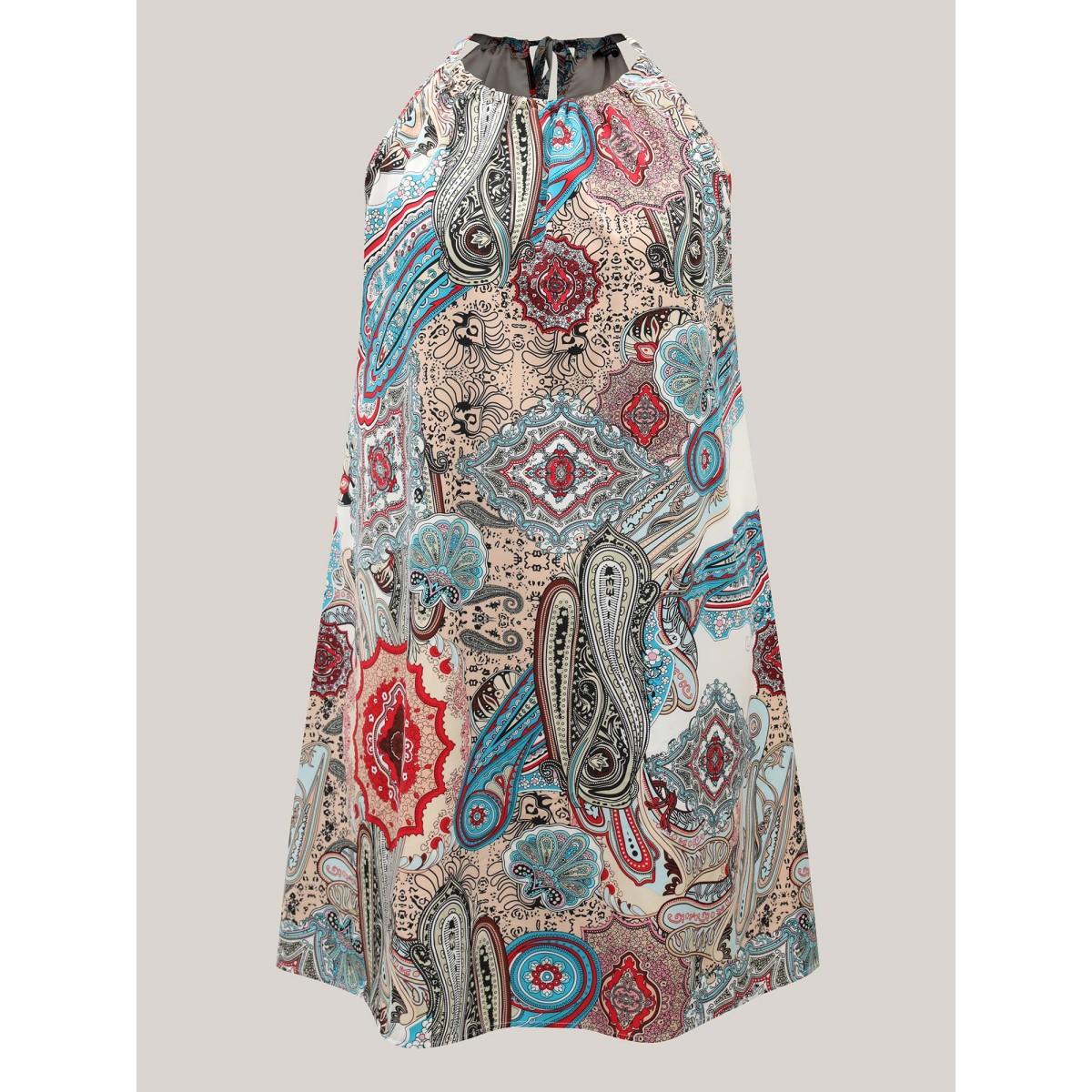 Plus Size Paisley Print Flowy A-Line Midi Dress Multicolor Women Boho Round Neck Sleeveless Curvy BloomChic 18-20/2X Product Image