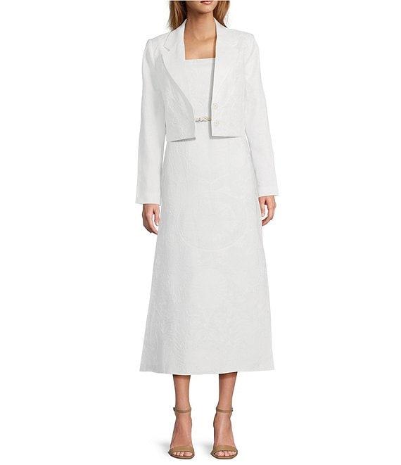 Le' AL.X Embroidered Linen Notch Lapel Long Sleeve Button Front Cropped Coordinating Blazer Product Image