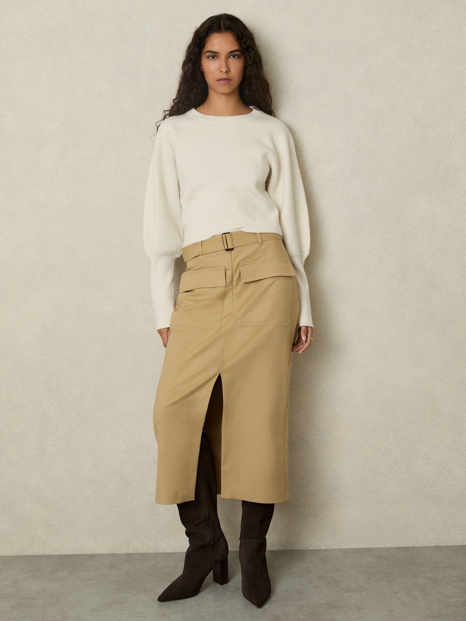 Wool-Blend Balloon-Sleeve Cropped Jumper in Cream Product Image