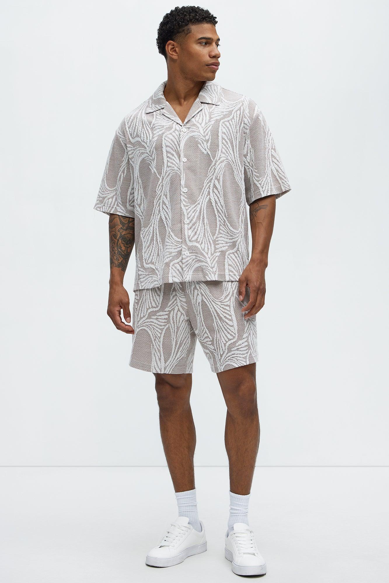 Leaf Patterned Knit Shorts - Brown Combo Product Image