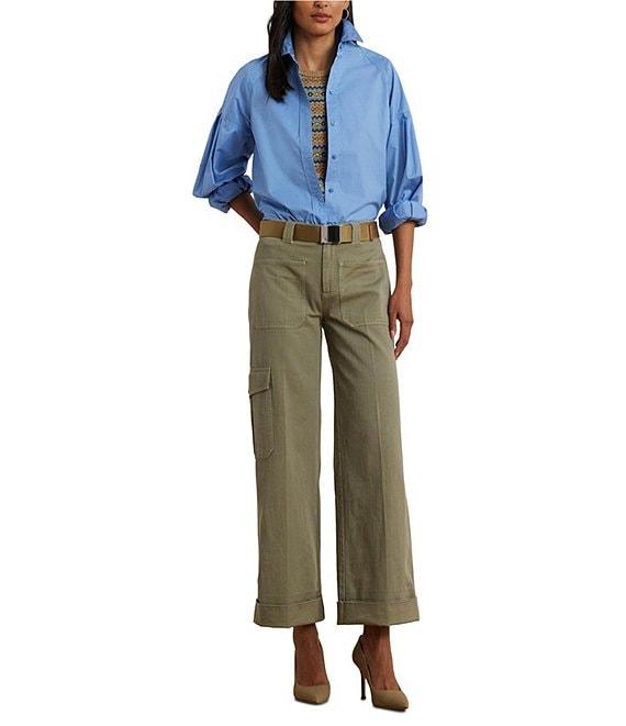 Lauren Ralph Lauren Pleated Cotton Twill Wide Leg Cargo Pants Product Image