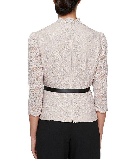 Alex Evenings V-Neck 3/4 Sleeve Scallop Front Lace Blouse Product Image