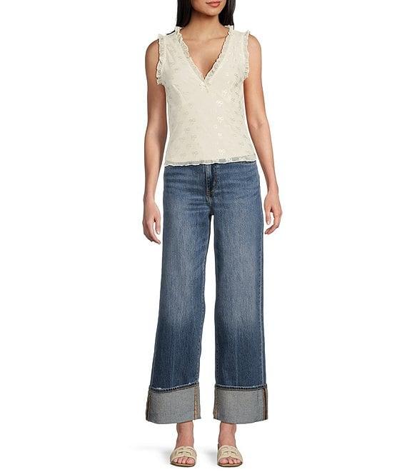 Honey & Sparkle Mesh V-Neck Ruffle Edge Lined Bow Trim Top Product Image