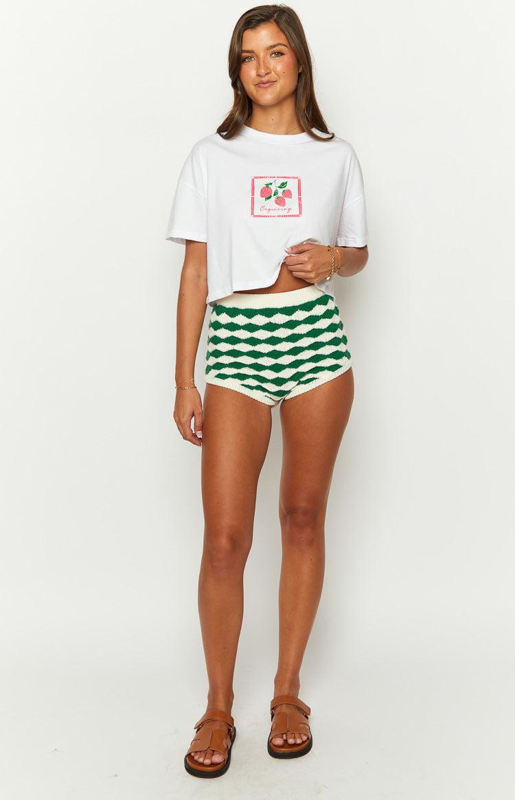Sweet Stitches Green And White Shorts Product Image