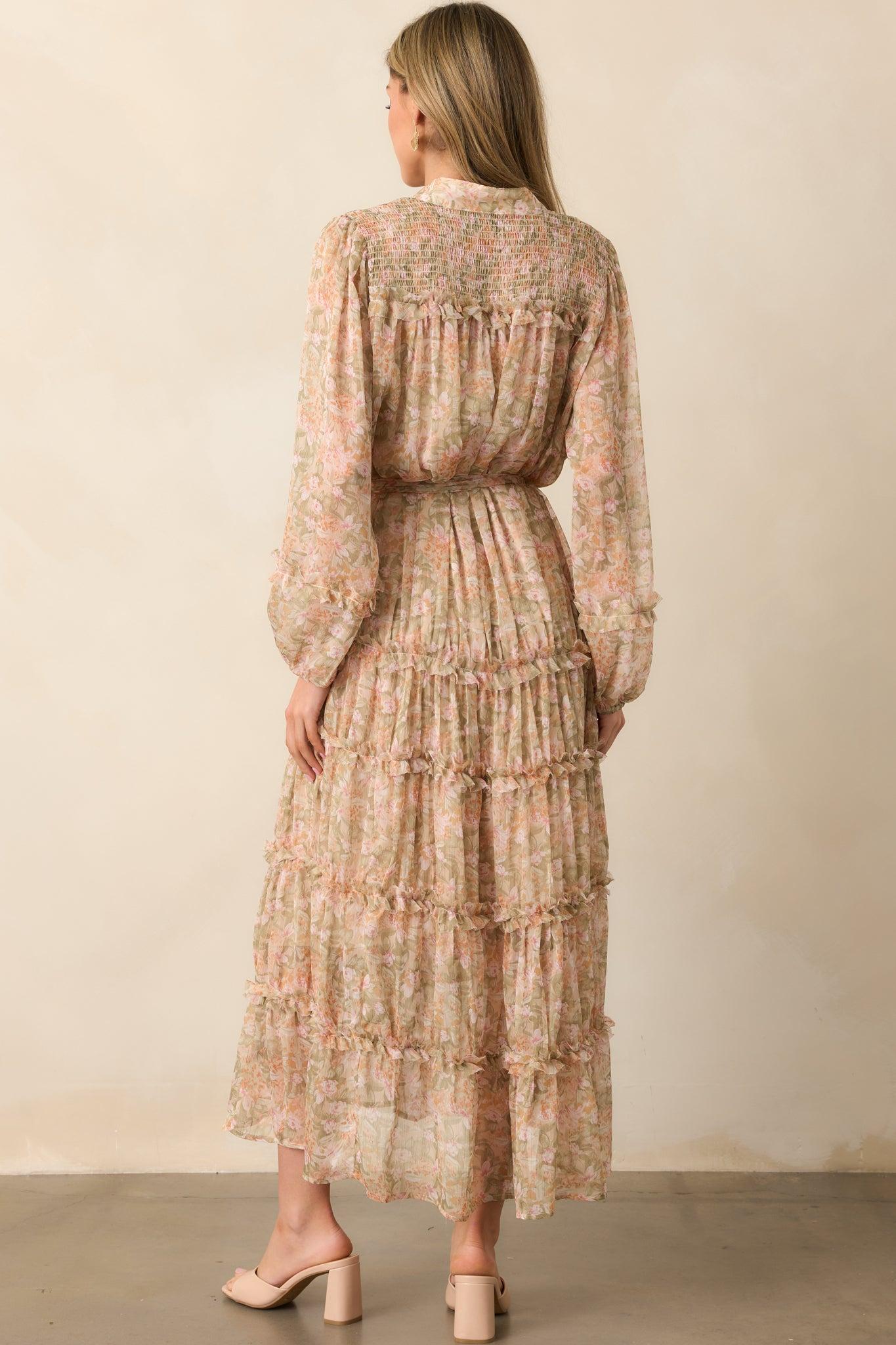 Whisper Of The Wind Blush Floral Long Sleeve Maxi Dress Product Image