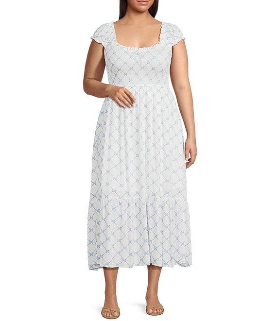 Perch By Blu Pepper Plus Smocked Ruched Sleeve Midi Dress Product Image