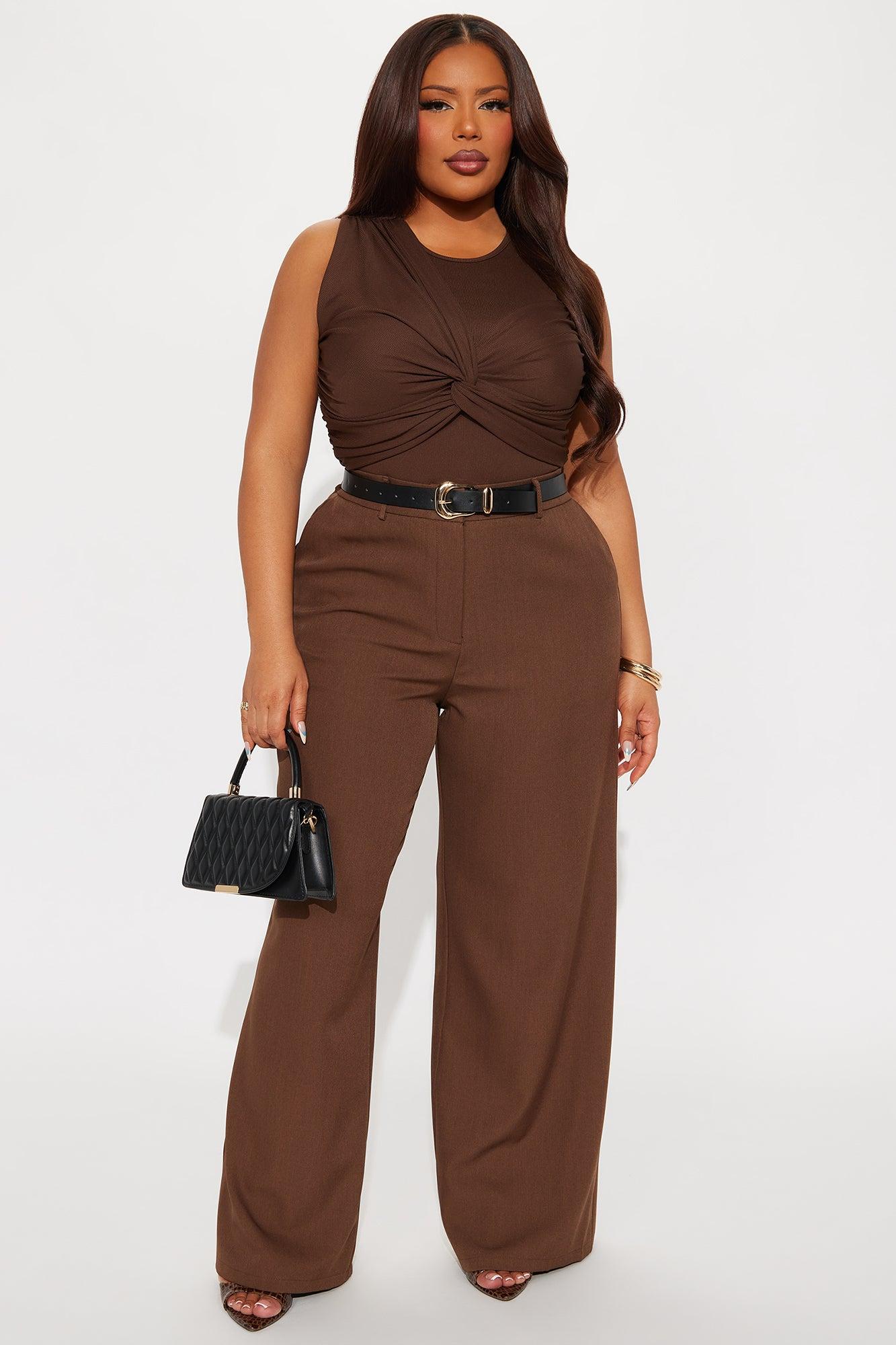 With A Twist Ribbed Bodysuit - Chocolate Female Product Image