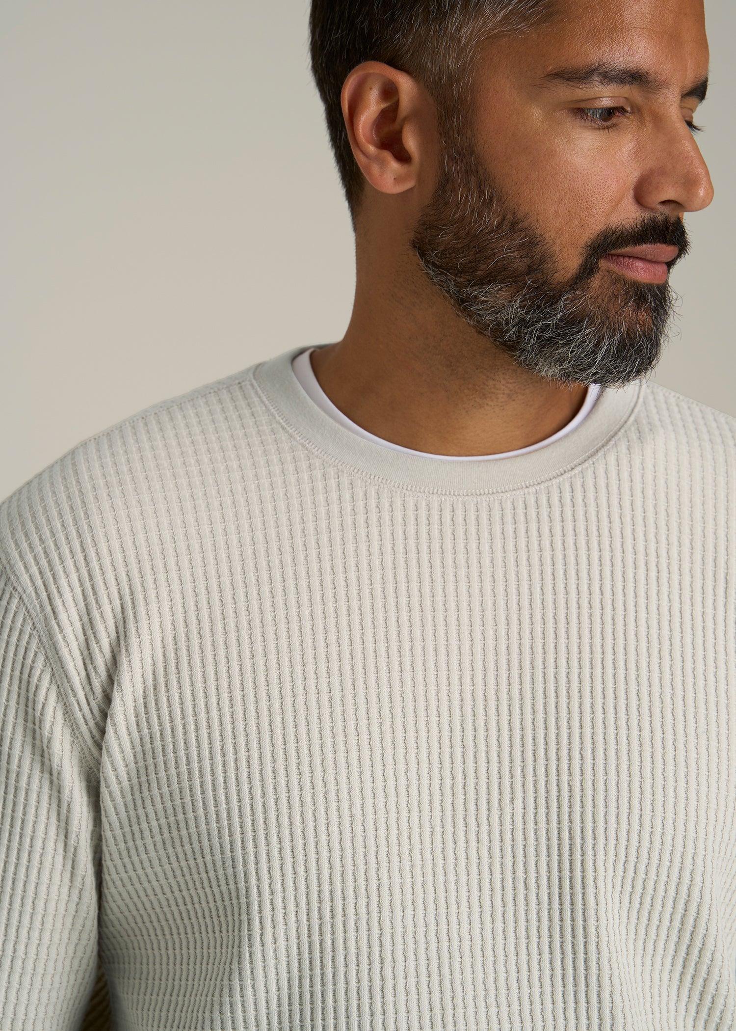 LJ&S Waffle Knit Crewneck Shirt for Tall Men in Stone Male Product Image