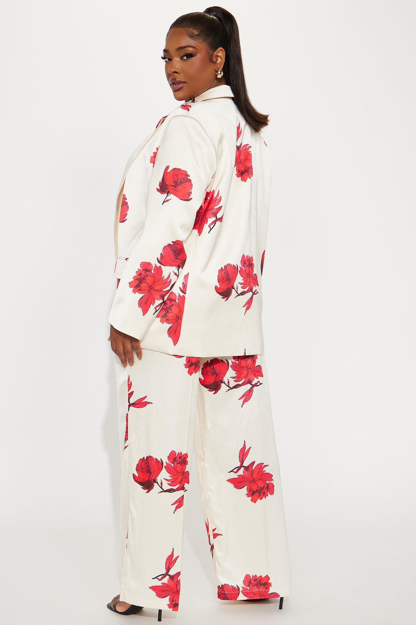 Karina Floral Blazer Pant Set - Red/combo Product Image